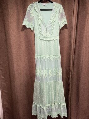 Fashion Nova Mint Green Lace & Mesh Maxi Dress